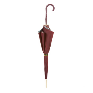 Burgundy leather handle handmade Italian classic polyester umbrella close-up