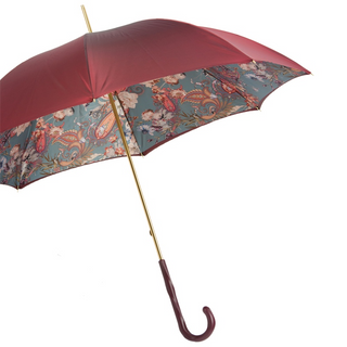Burgundy leather handle handmade Italian classic polyester umbrella side view