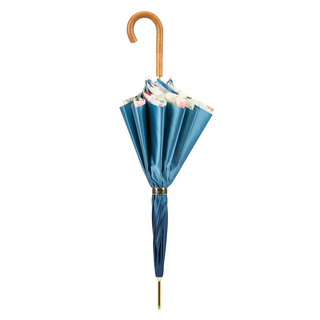 Handmade Italian floral rain umbrella wooden handle close-up