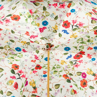 Handmade Italian floral rain umbrella wooden handle gift box detail
