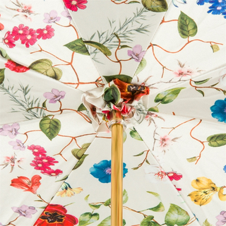 Handmade Italian floral rain umbrella wooden handle open canopy