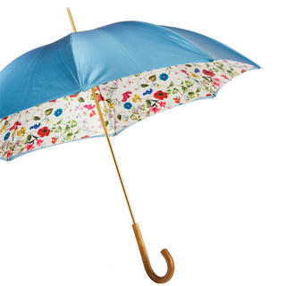 Handmade Italian floral rain umbrella wooden handle gift box side