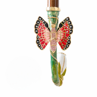 Red butterfly handmade Italian Swarovski crystal umbrella open canopy