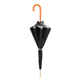 Butterfly print orange leather handle manual handmade Italian umbrella close-up