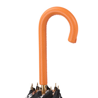 Butterfly print orange leather handle handmade Italian umbrella canopy detail