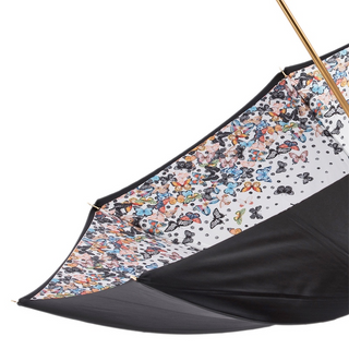 Butterfly print orange leather handle handmade Italian umbrella detail