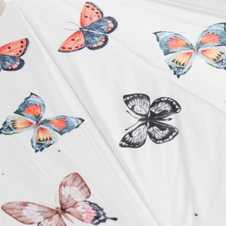 Butterfly print orange leather handle handmade Italian umbrella top view