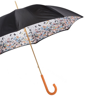 Butterfly print orange leather handle manual handmade Italian umbrella side