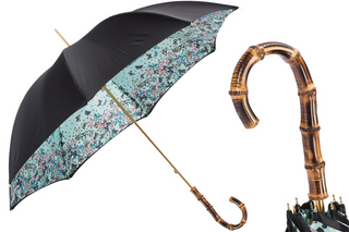 Butterfly print bamboo handle handmade Italian polyester umbrella front view