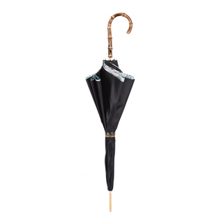 Butterfly print bamboo handle handmade Italian polyester umbrella close-up