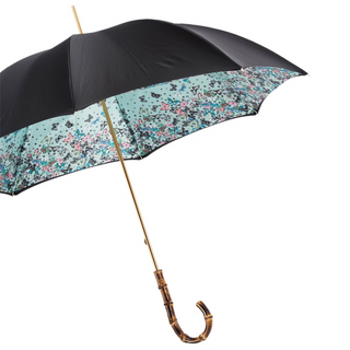 Butterfly print bamboo handle handmade Italian polyester umbrella side view
