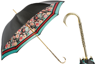 Classic vintage double cloth jeweled brass handle handmade Italian umbrella front