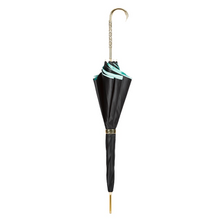 Classic vintage double cloth jeweled brass handle handmade Italian umbrella close-up
