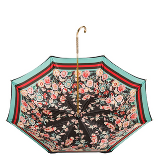 Classic vintage double cloth jeweled brass handle handmade Italian umbrella top