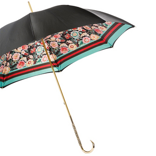 Classic vintage double cloth jeweled brass handle handmade Italian umbrella side