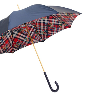 Classic navy leather handle floral pattern handmade Italian umbrella side view