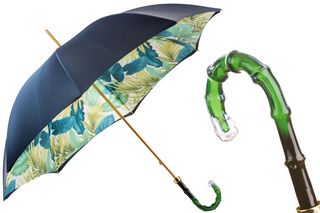 Designer tropical handmade Italian double cloth acetate handle umbrella front