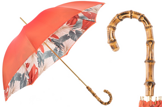 Women's bamboo handle rain double cloth handmade Italian umbrella front