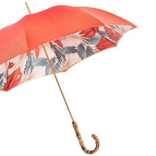 Women's bamboo handle rain double cloth handmade Italian umbrella side