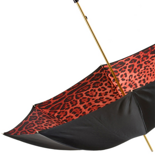 Red leopard acetate handle luxury Italian women's umbrella top view