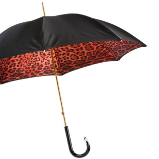 Red leopard acetate handle luxury Italian women's umbrella side view