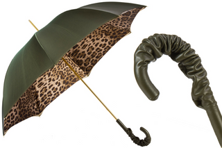 Leopard olive green ruched luxury Italian women's umbrella front view