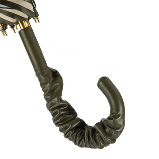 Leopard olive green ruched luxury Italian women's umbrella canopy detail