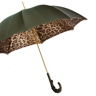 Leopard olive green ruched luxury Italian women's umbrella side view