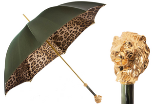 Leopardized lion handle handmade Italian luxury umbrella front view