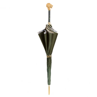 Leopardized lion handle handmade Italian luxury umbrella close-up