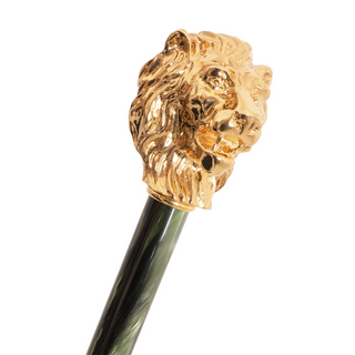 Leopardized lion handle handmade Italian luxury umbrella canopy detail
