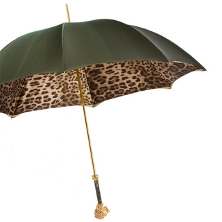 Leopardized lion handle handmade Italian luxury umbrella side view