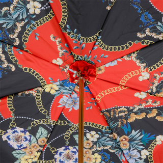 Black poodle handmade Italian enameled brass umbrella open canopy