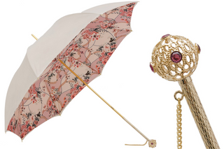 Classic Italian brass polished sphere handle umbrella gift box front view