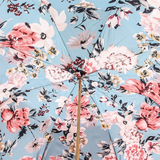 Pink floral handmade Italian double cloth jeweled brass umbrella open