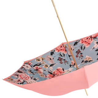 Pink floral handmade Italian double cloth jeweled brass umbrella top