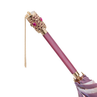 Light purple floral Italian handmade parasol jeweled handle open