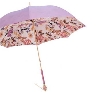 Light purple floral Italian handmade parasol jeweled handle side