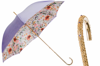 Purple handmade Italian double cloth jeweled brass umbrella front view