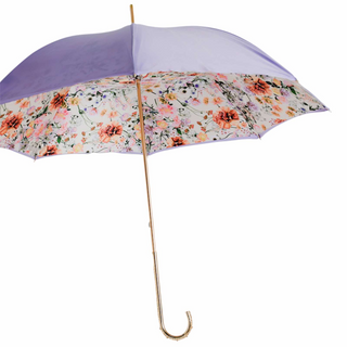 Purple handmade Italian double cloth jeweled brass umbrella side view