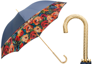 Luxury floral handmade Italian jeweled brass handle umbrella front view