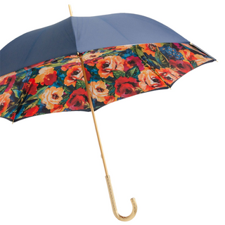 Luxury floral handmade Italian jeweled brass handle umbrella side view