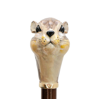 Luxury squirrel handmade Italian enameled brass umbrella handle close-up