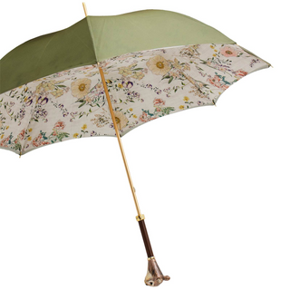 Luxury squirrel handmade Italian enameled brass umbrella close-up