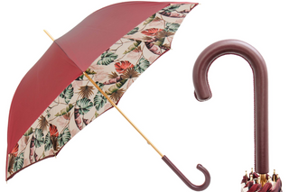 Tropical bordeaux handmade Italian leather handle full coverage umbrella front