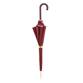 Tropical bordeaux handmade Italian leather handle umbrella close-up