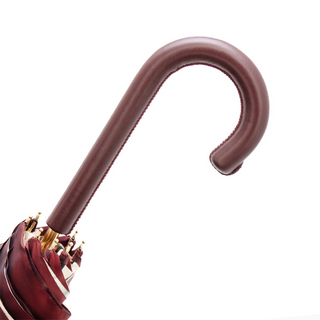 Tropical bordeaux handmade Italian leather handle umbrella open