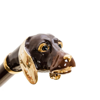 Dachshund handle handcrafted Italian green brass umbrella top view