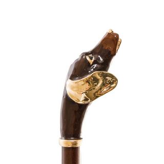 Dachshund handle handcrafted Italian green brass umbrella detail