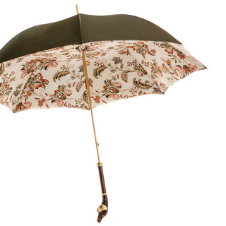 Dachshund handle handcrafted Italian green brass umbrella side view
